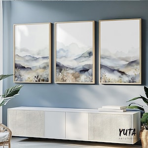 Neutral Mountain Prints Set, Modern Abstract Landscape, Nordic Wall Art ...