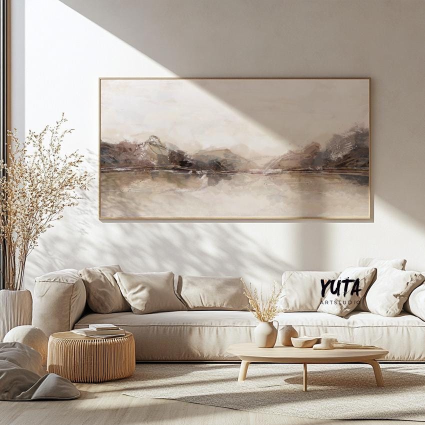 Panoramic Neutral Abstract Print. Modern Neutral Extra Large Wall