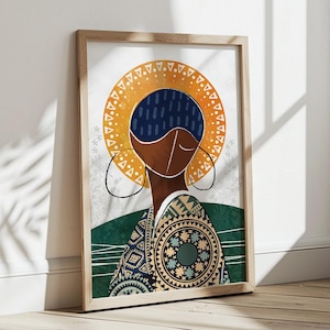 Modern african american art print. Abstract black woman portrait. Contemporary african wall art, aesthetic room decor, Black woman poster