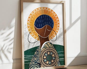 Modern african american art print. Abstract black woman portrait. Contemporary african wall art, aesthetic room decor, Black woman poster