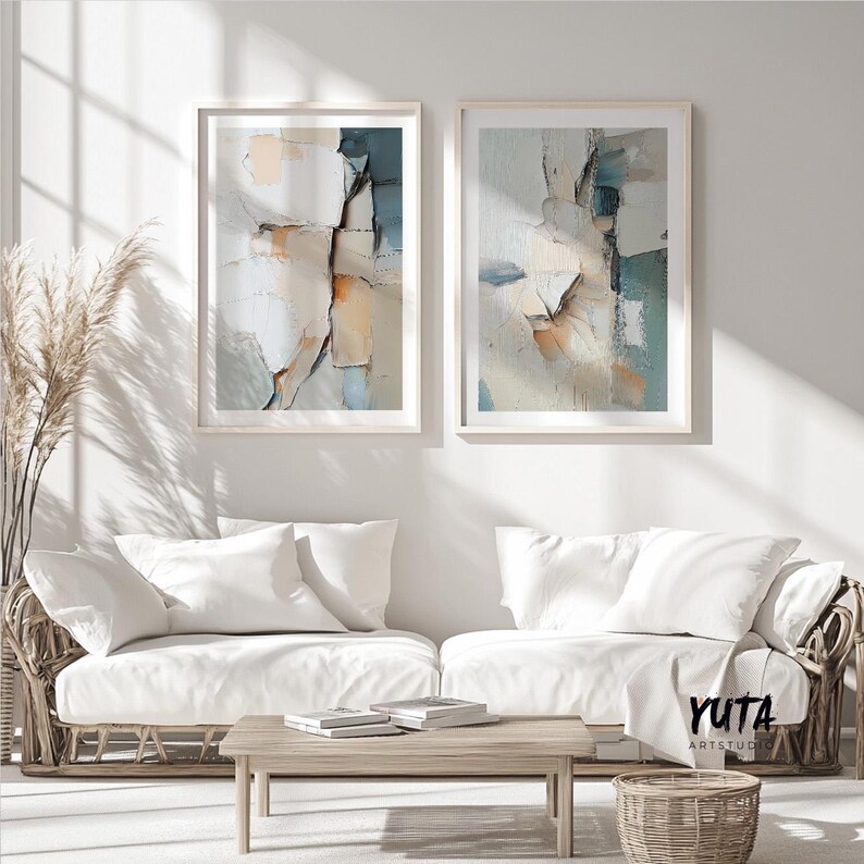 Neutral Abstract Wall Art Set of 2 Pieces, Modern Brush Stroke Shapes ...
