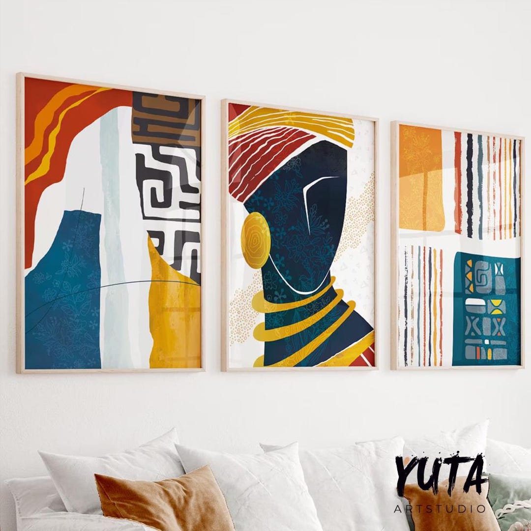 Abstract African Wall Art Set of 3 Print. Black Woman Portrait, Modern ...