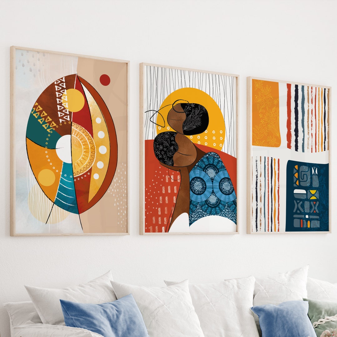 Abstract African Wall Art Set of 3, Black Woman Portrait Prints ...