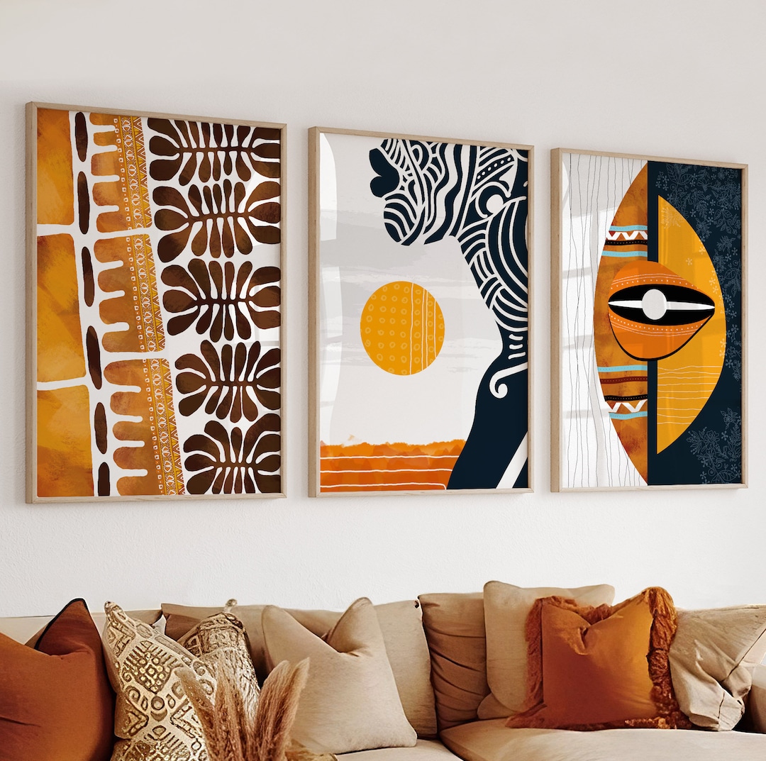 Abstract Ethnic Africa Wall Art Set of 3 Prints. African Black Woman ...