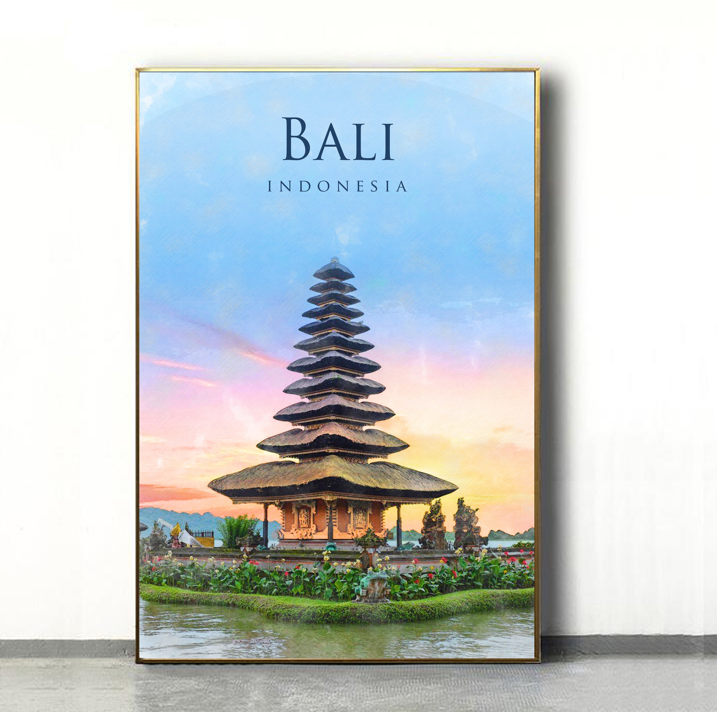 Bali Travel Poster Indonesia Wall Art Landscape Canvas Ulun Etsy