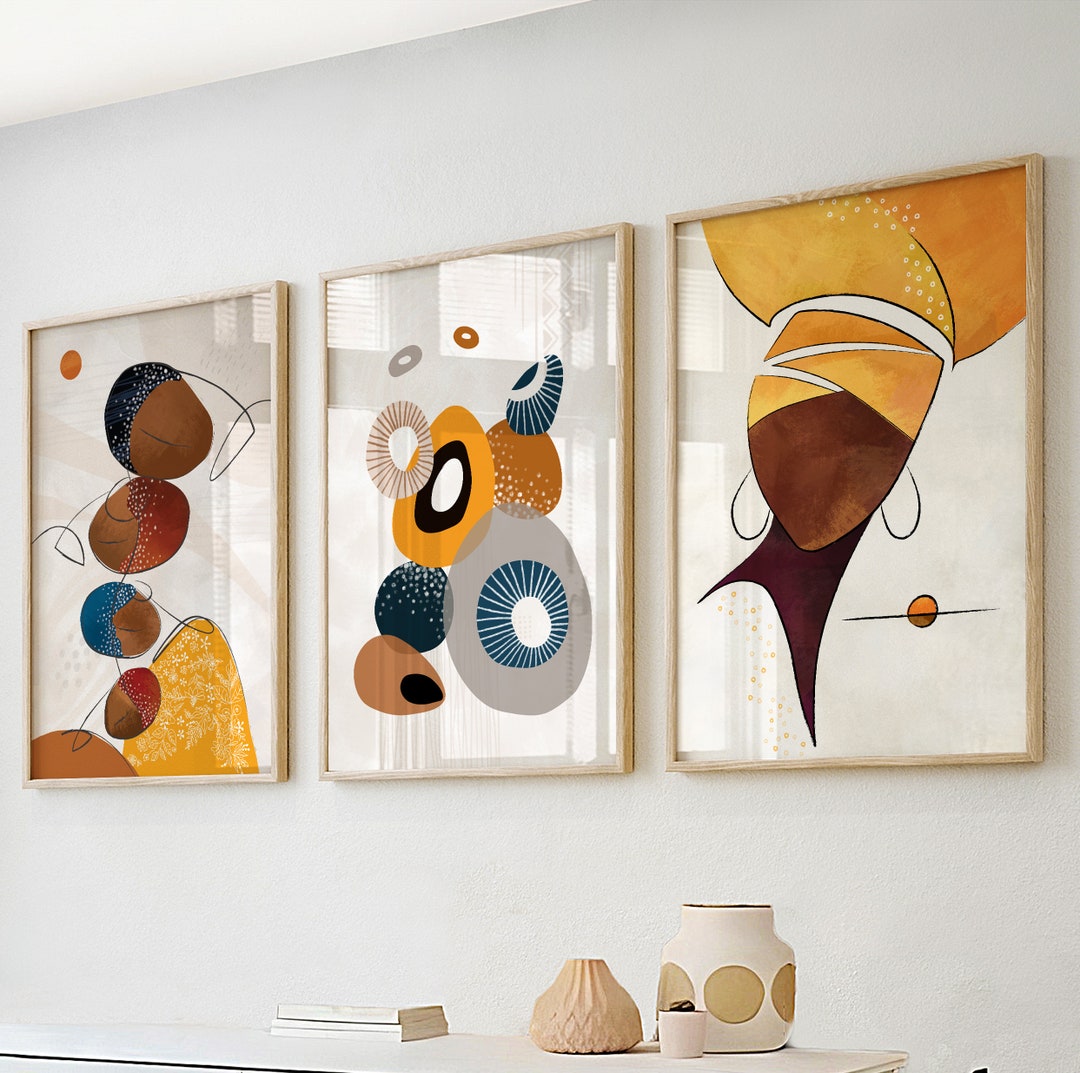 Modern African American Art Set of 3. Abstract Black Family Etsy