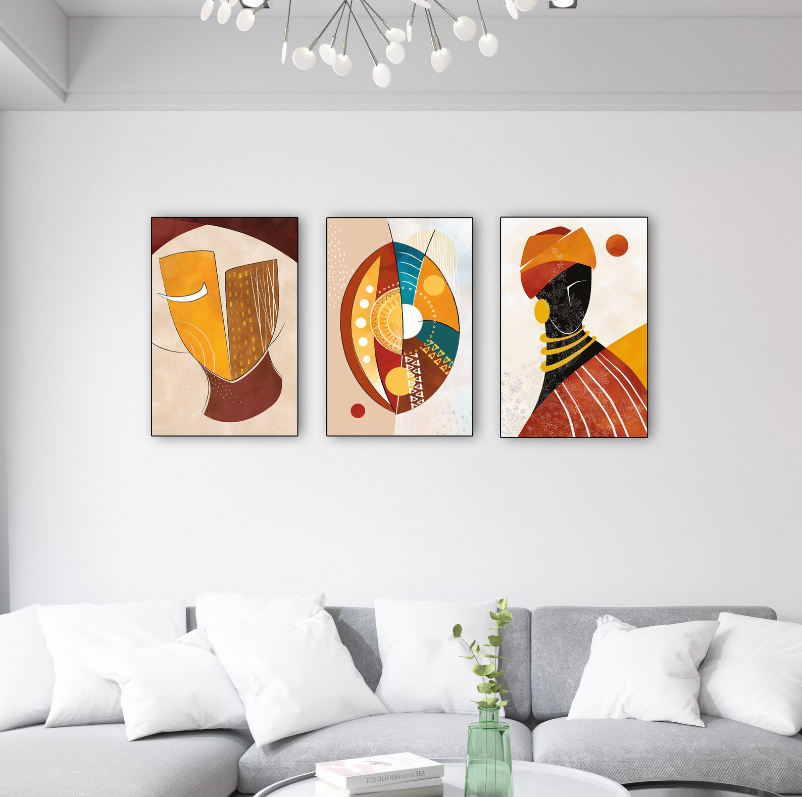 Colorful Abstract Ethnic Africa Wall Art Set of 3 Prints, Modern Black ...