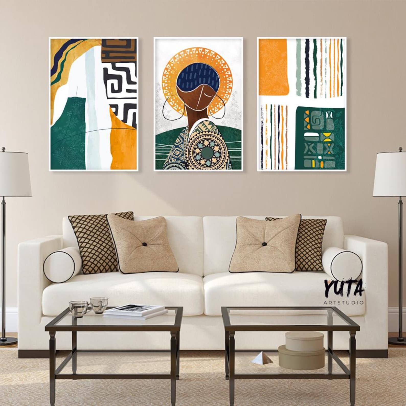 Modern Abstract African Art, Gallery Wall Set of 3 Prints. Black Woman ...