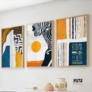 Modern african american art set of 3 print. Abstract ethnic black woman gallery wall set. Contemrorary minimalist above bed africa art
