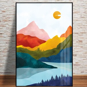 Printable Scandinavian Colorful Abstract Mountains Wall Art - Etsy