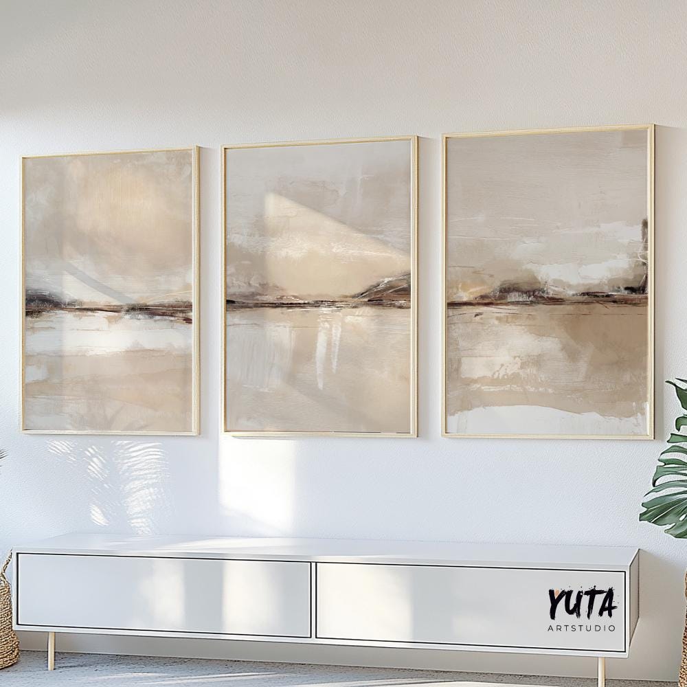 Abstract Art Print Set of 3 Modern Neutral Gallery Wall Art. Pastel ...