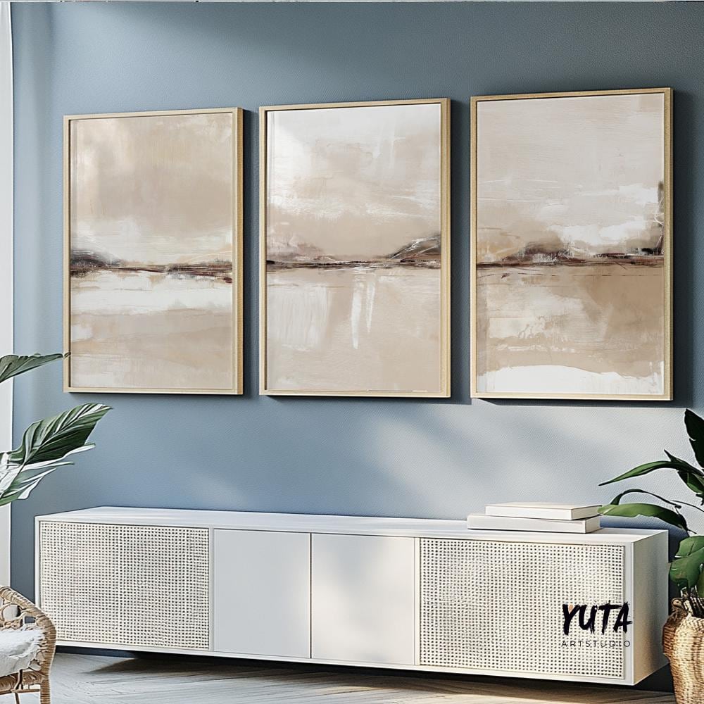 Abstract Art Print Set of 3 Modern Neutral Gallery Wall Art. Pastel ...