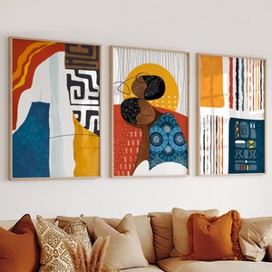 African american art set of 3 print. Abstract black woman art, ethnic gallery wall set Modern colorful minimalist above bed african wall art