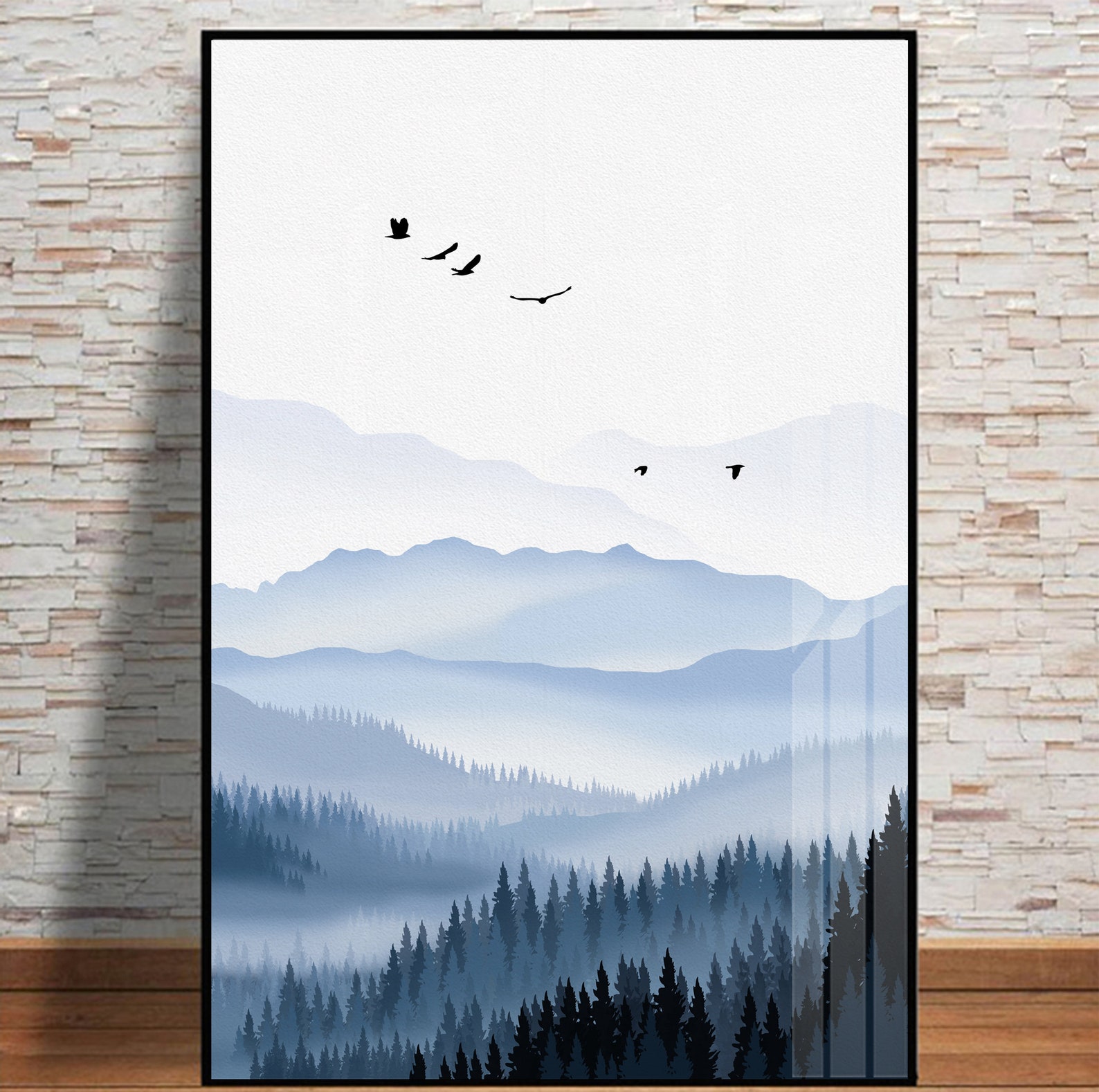 Minimalist Blue Mountain Landscape Set of 3 Prints. Mid Century Modern ...