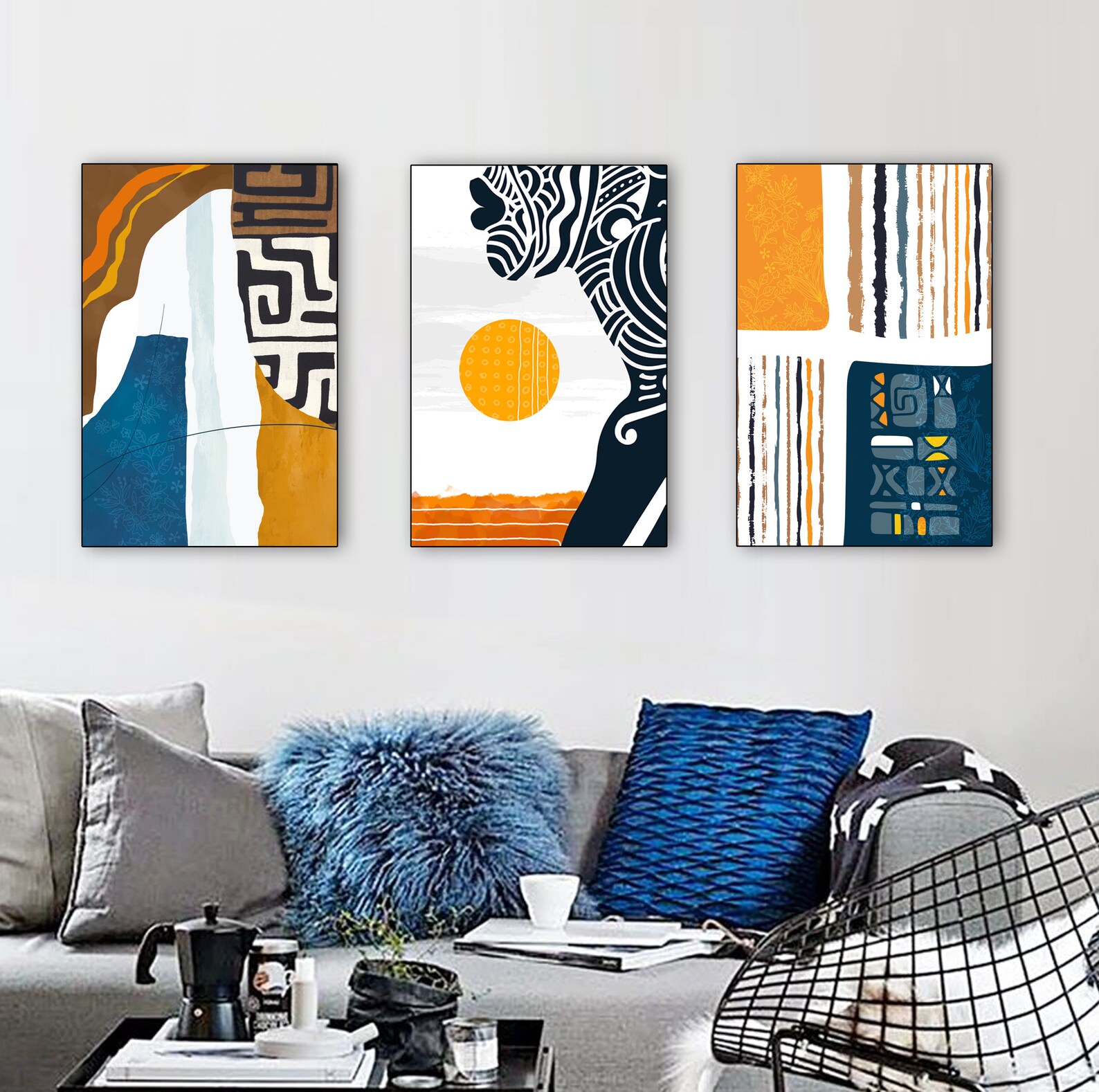 Modern African Wall Art Set of 3 Print. Abstract Black Woman Print ...