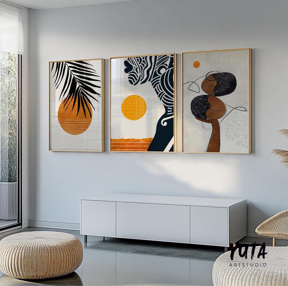 Colorful Abstract African Wall Art Set of 3 Prints. Modern Black Woman ...