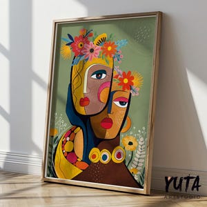 Colorful abstract woman portrait. Modern female african american art print, black women poster, aesthetic room decor, Living room wall art