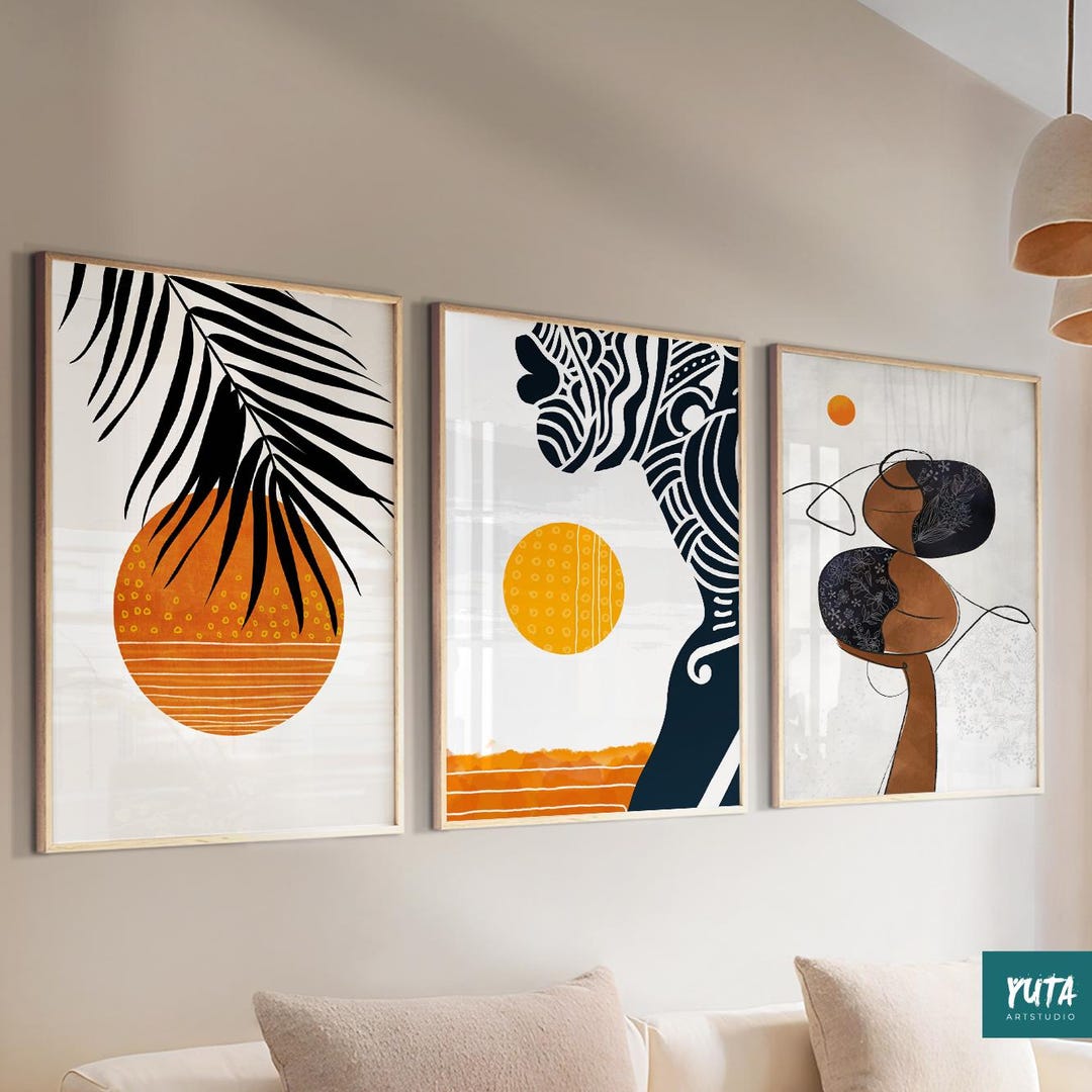 Colorful Abstract African Wall Art Set of 3 Prints. Black Woman ...