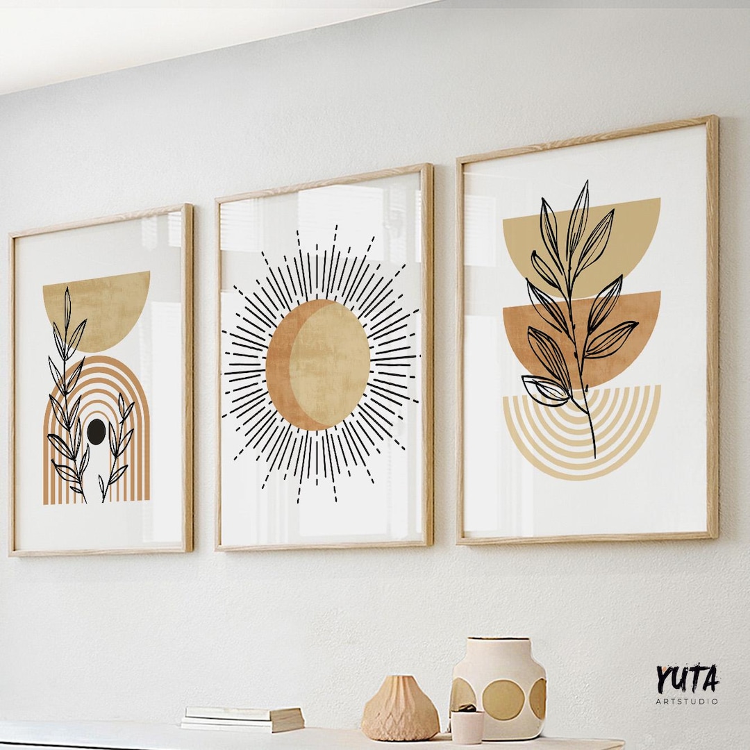 Terracotta Beige Boho Wall Art Set of 3 Print. Neutral Mid Century ...