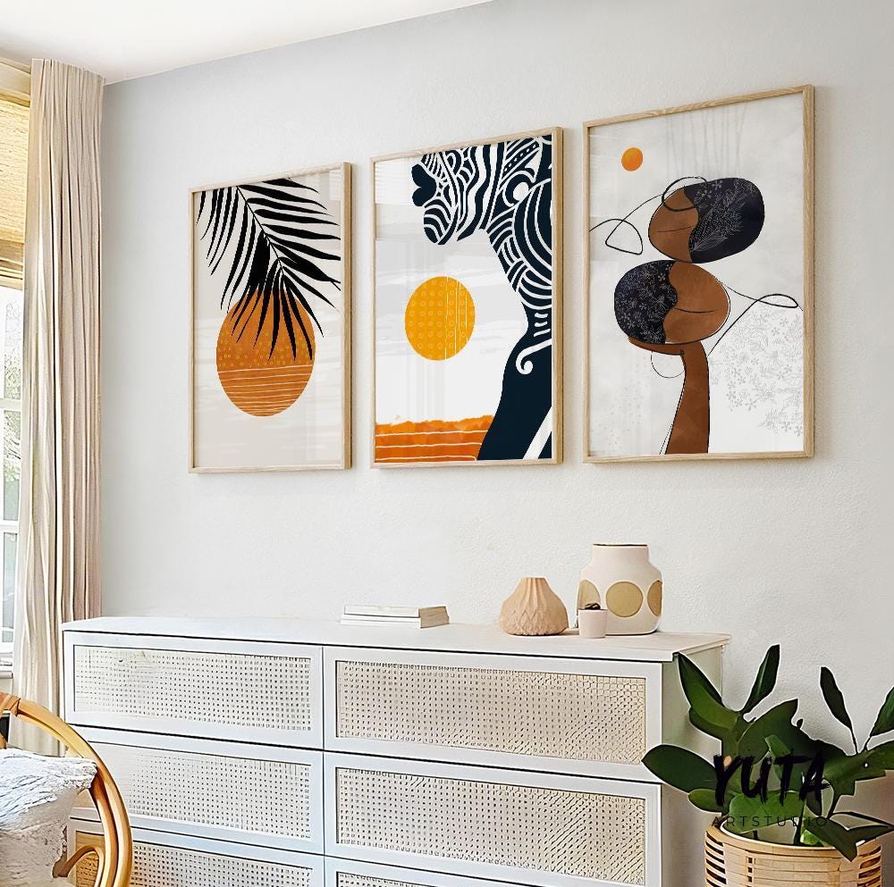 Colorful Abstract African Wall Art Set of 3 Prints. Modern Black Woman ...