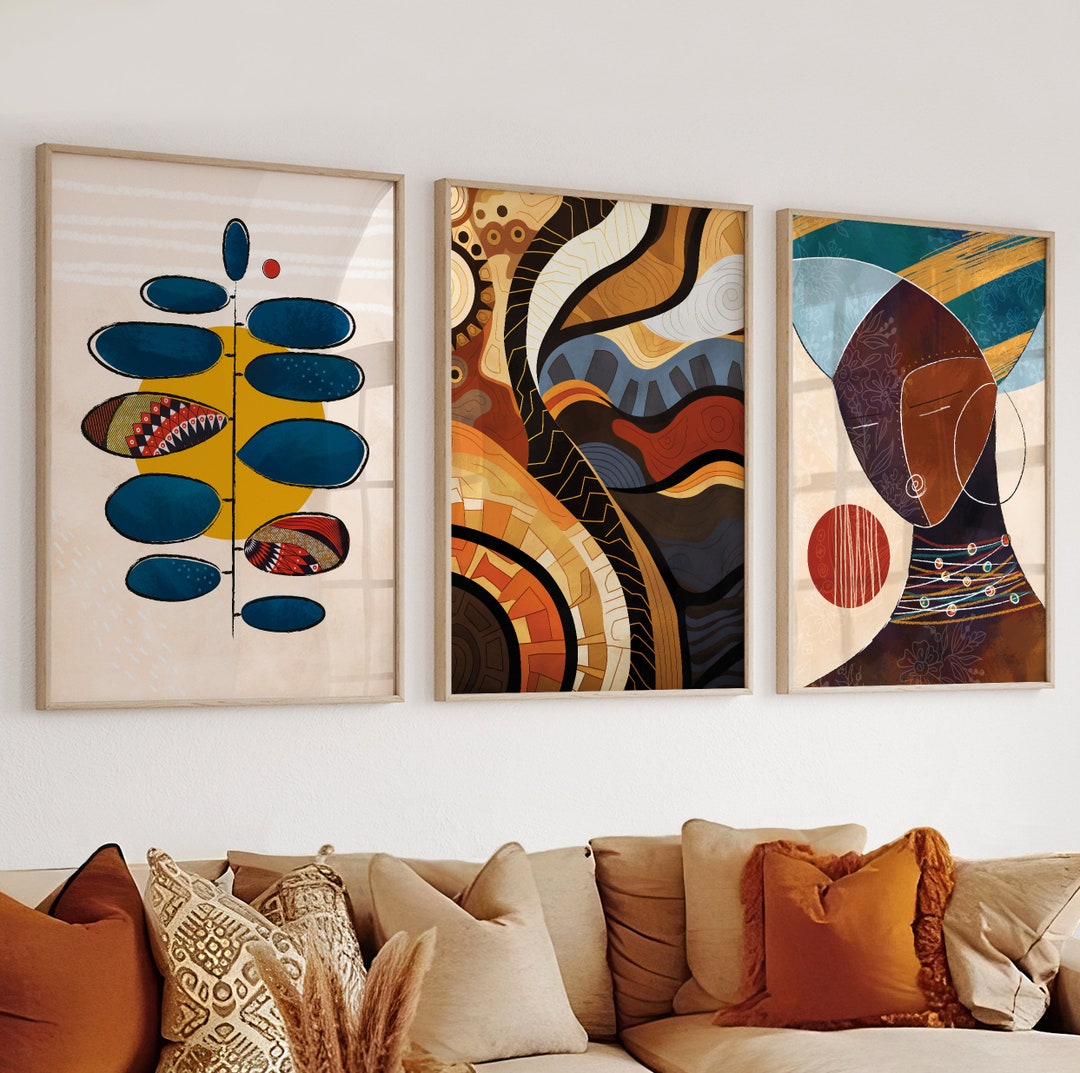Modern African American Art Set of 3 Print. Abstract Ethnic Black Woman