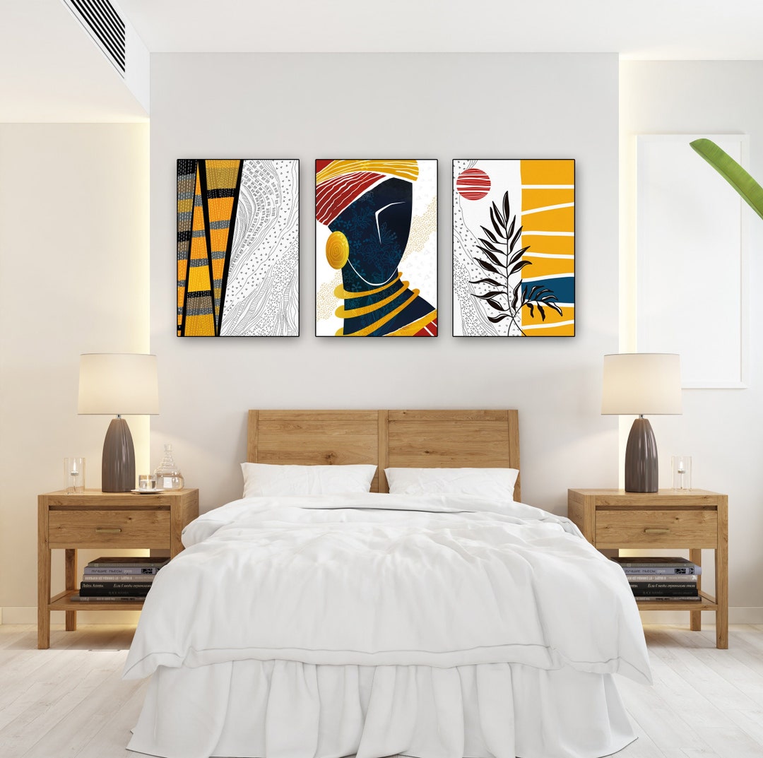 Abstract African Wall Art Set of 3 Prints. Black Woman Wall Art, Modern ...