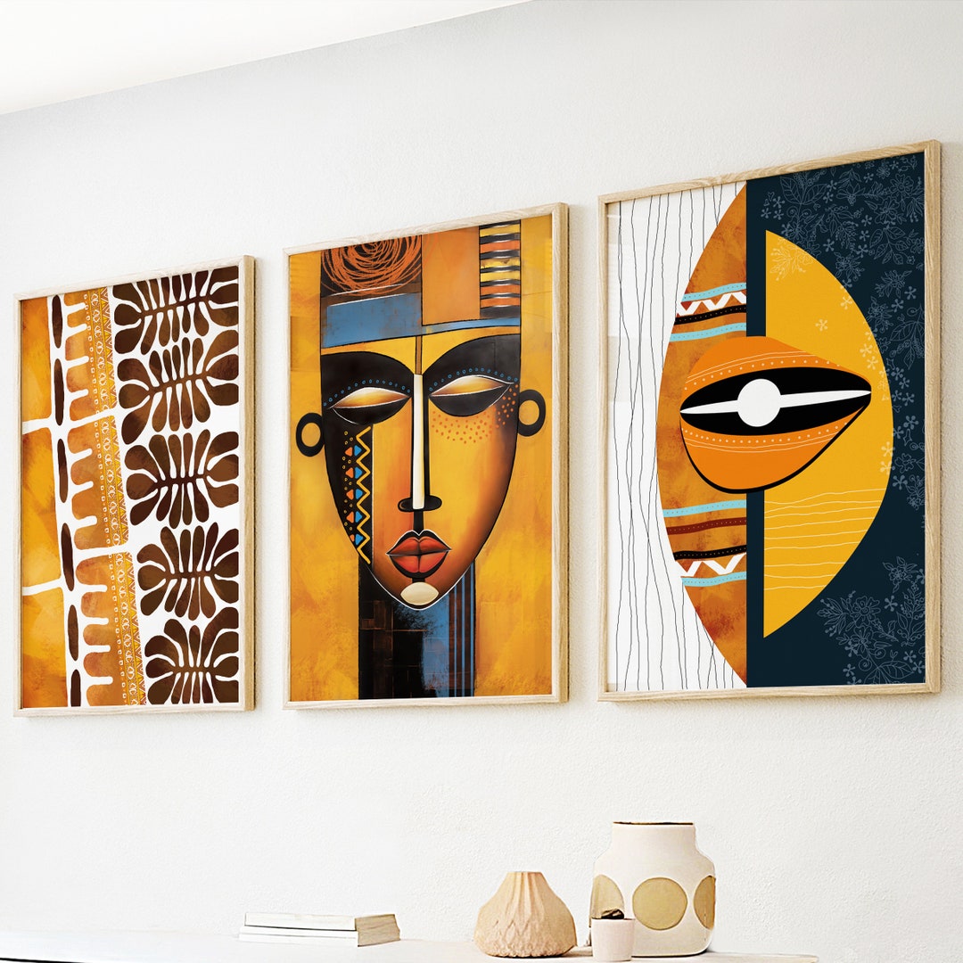 Modern African Wall Art Set of 3 Print. Abstract Ethnic Gallery Wall