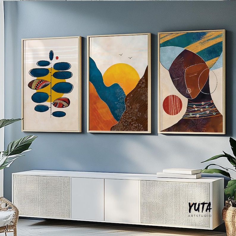 Colorful African Wall Art Set of 3 Print, Black Woman Art Extra Large