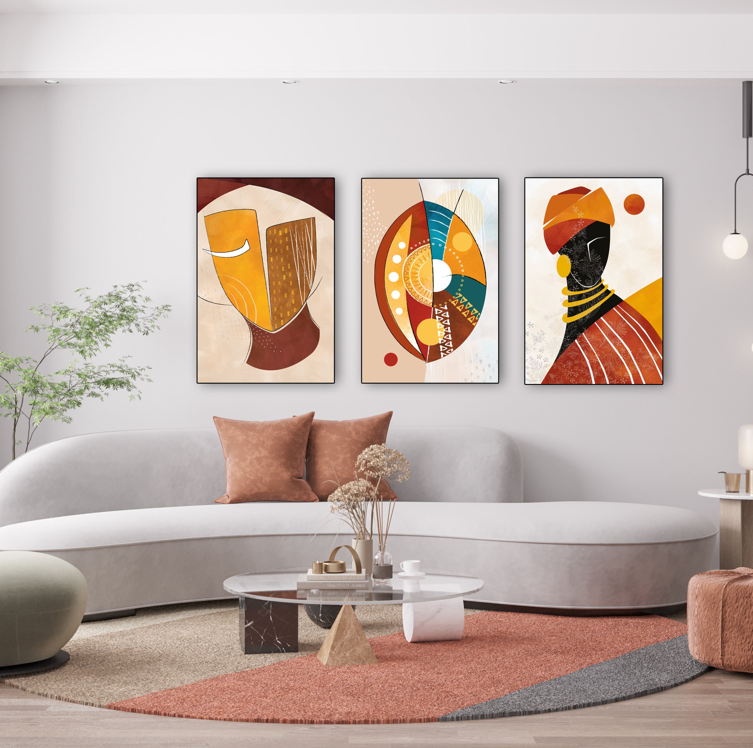 Colorful Abstract African Wall Art Set of 3 Prints, Black Woman Art ...