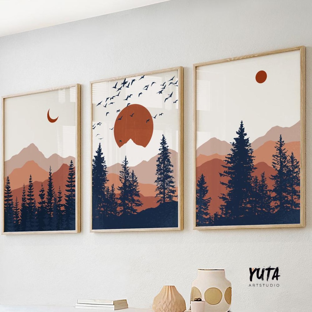Mountain Wall Art Gallery Wall Set of 3 Prints. Mid Century Modern ...