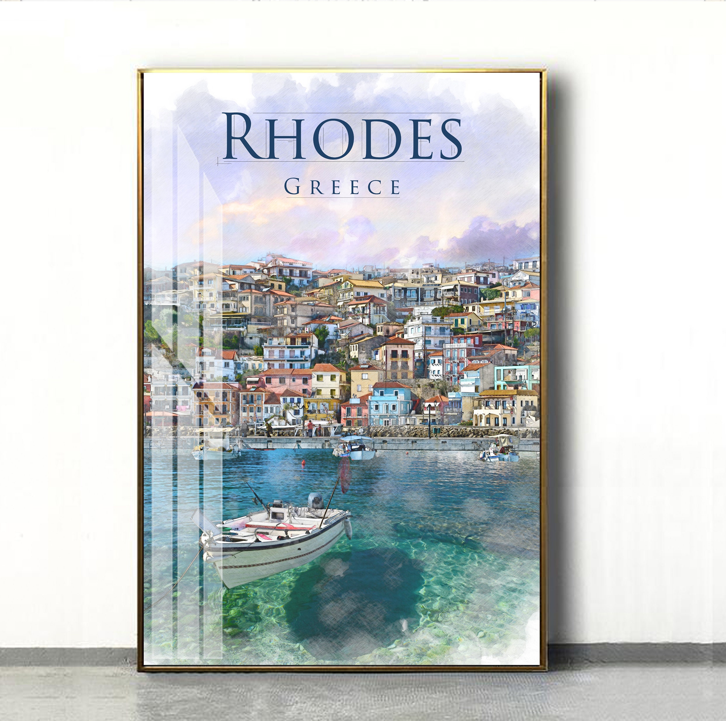 Rhodes Travel Poster Greece Wall Art Landscape Canvas Europe Etsy