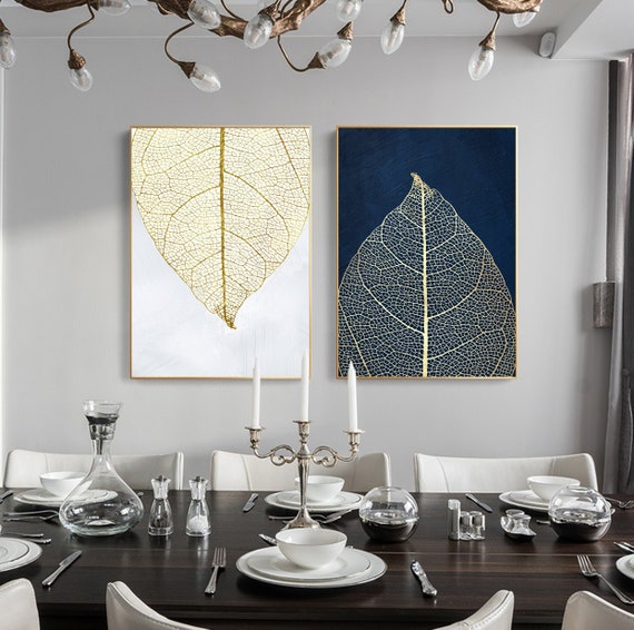 Digital Prints Prints Set of 2 Wall Art prints Deep blue and gold ...