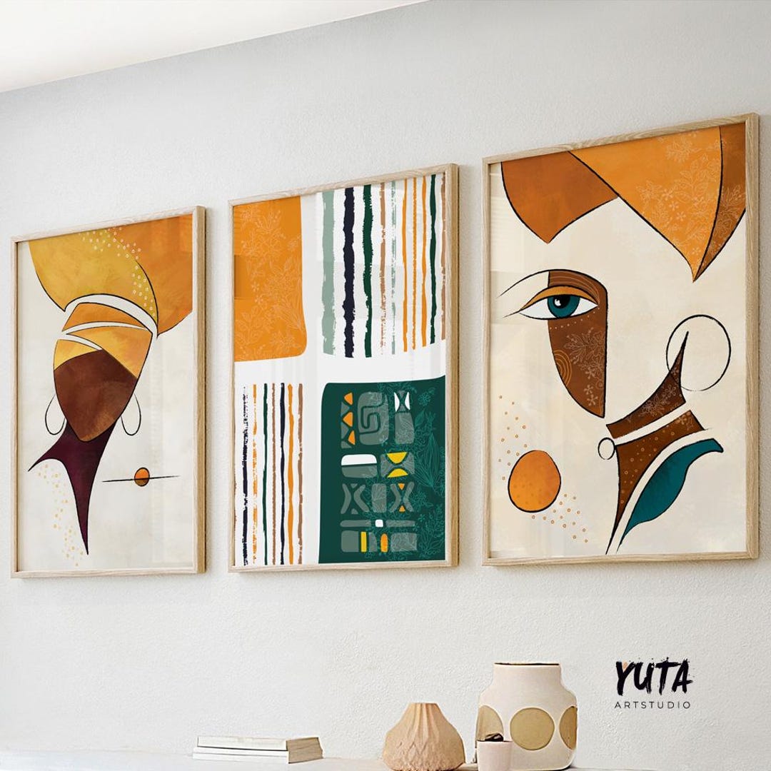 Abstract African Wall Art Set of 3 Prints. Colorful Ethnic Women ...