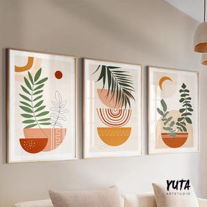 Terracotta Beige Boho Print Set of 3. Mid Century Modern Neutral Wall ...