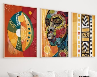 African Woman Portrait Art Set: Boho Ethnic Gallery Wall Prints