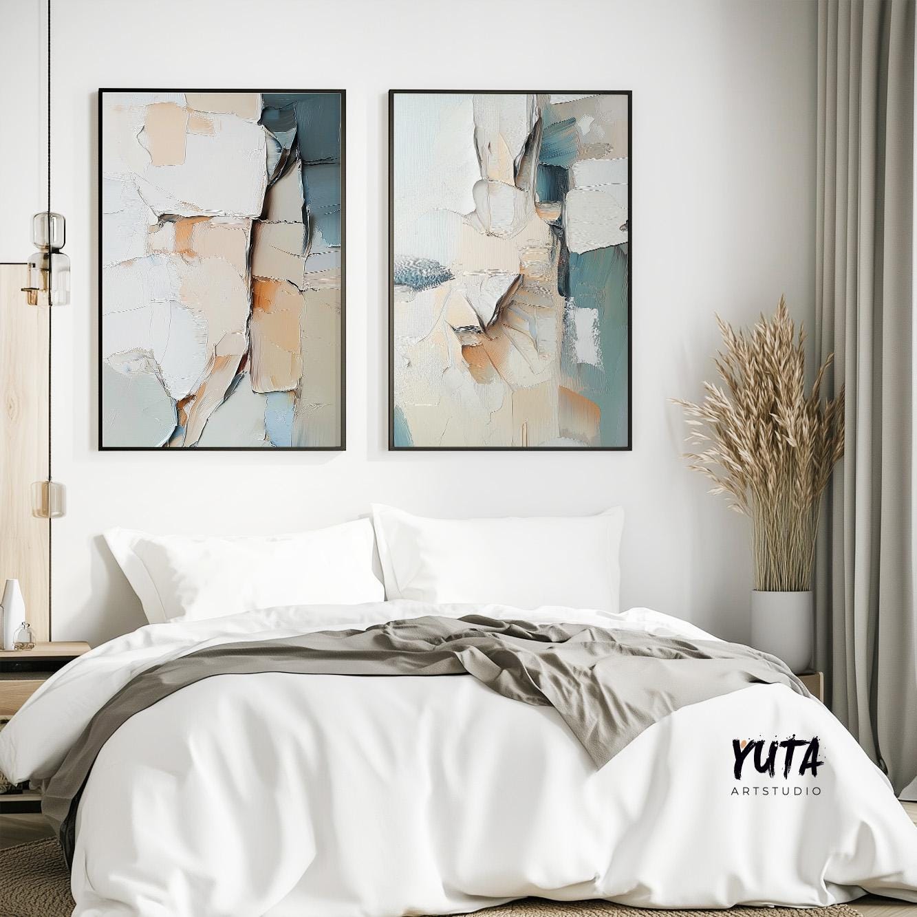 Neutral Abstract Wall Art Set of 2 Pieces, Modern Brush Stroke Shapes ...