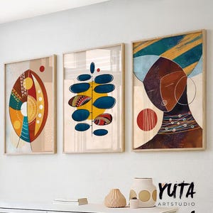 Modern colorful african american art set of 3 print. Abstract ethnic black woman gallery wall set. Contemrorary minimalist above bed decor
