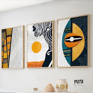 Abstract African wall art set of 3 prints. Modern african american art print. Black woman portrait, aesthetic room decor, housewarming gift