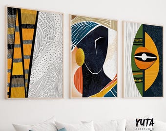 Abstrakcyjne afrykańskie wydruki ścienne, zestaw 3 sztuk do galerii ściennej