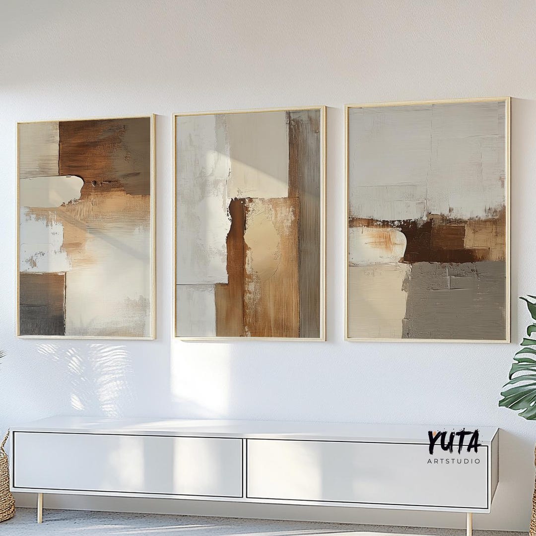 Neutral Earth Tone Abstract Wall Art Set of 3 Print. Terracotta Beige ...