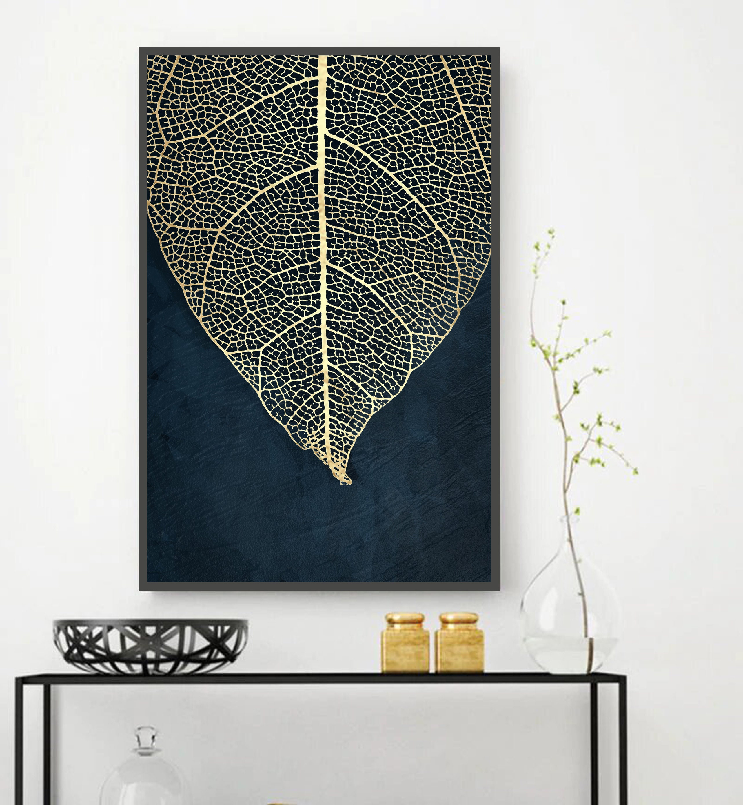 Black and gold leaves print Set of 2 Wall Art prints Etsy