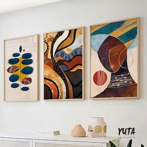 Modern african american art set of 3 print. Abstract ethnic black woman gallery wall set. Contemrorary colorful african print, above bed art