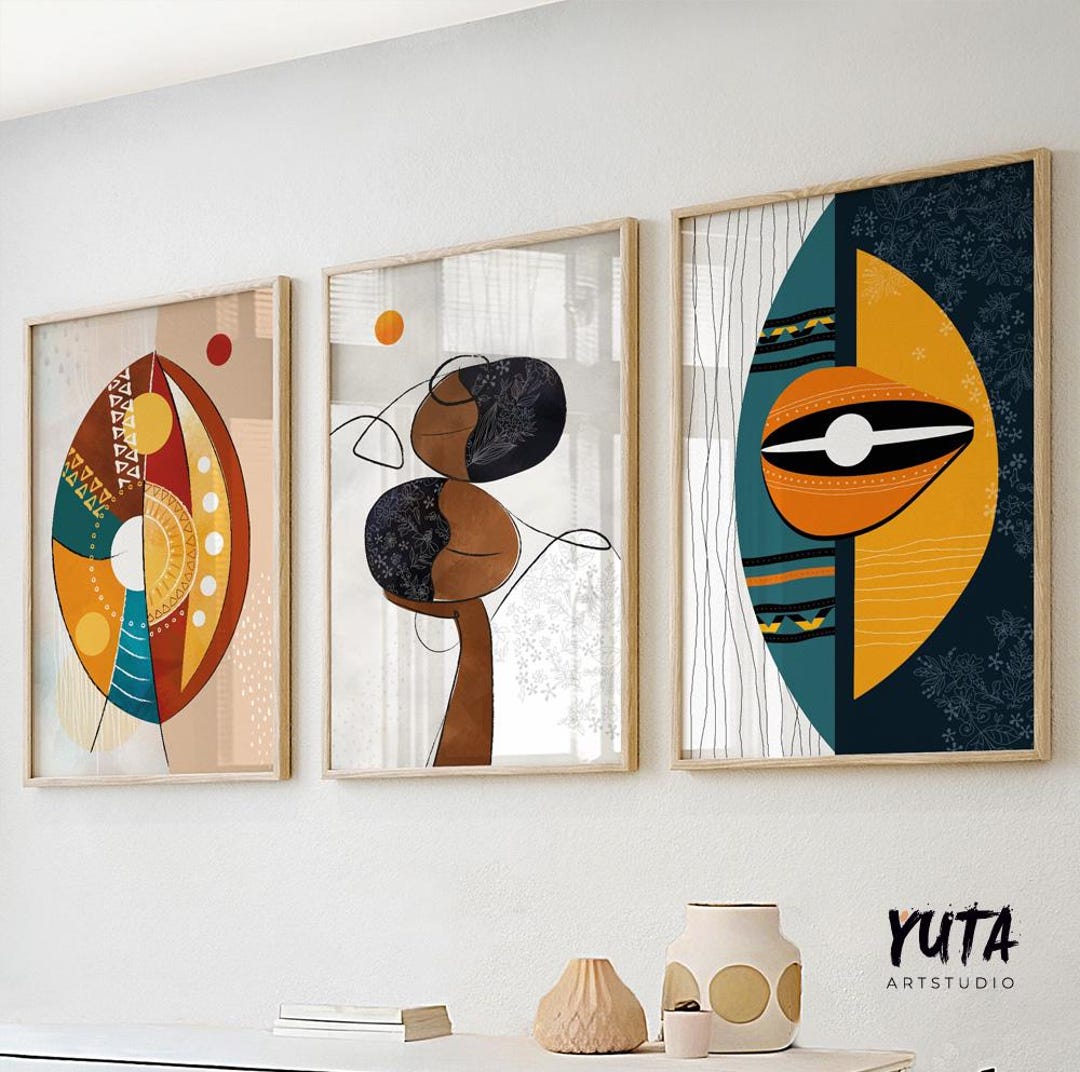 Abstract African Art Print Set of 3, Modern Colorful Gallery Wall Art ...