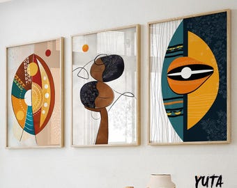 Zestaw 3 abstrakcyjnych wydruków sztuki afrykańskiej, nowoczesna kolorowa galeria ścienna