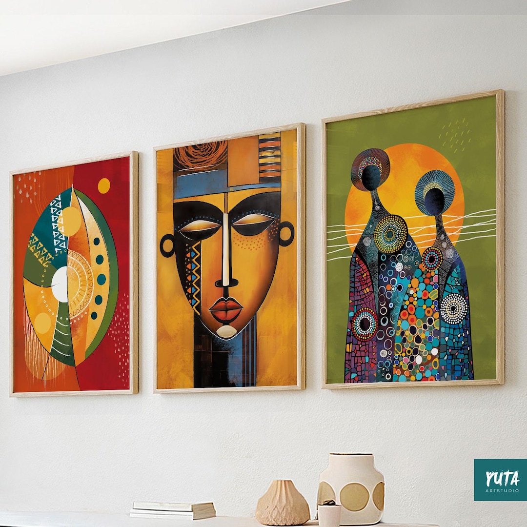 Abstract African Wall Art Set of 3 Print. Bold Colorful Afrocentric ...