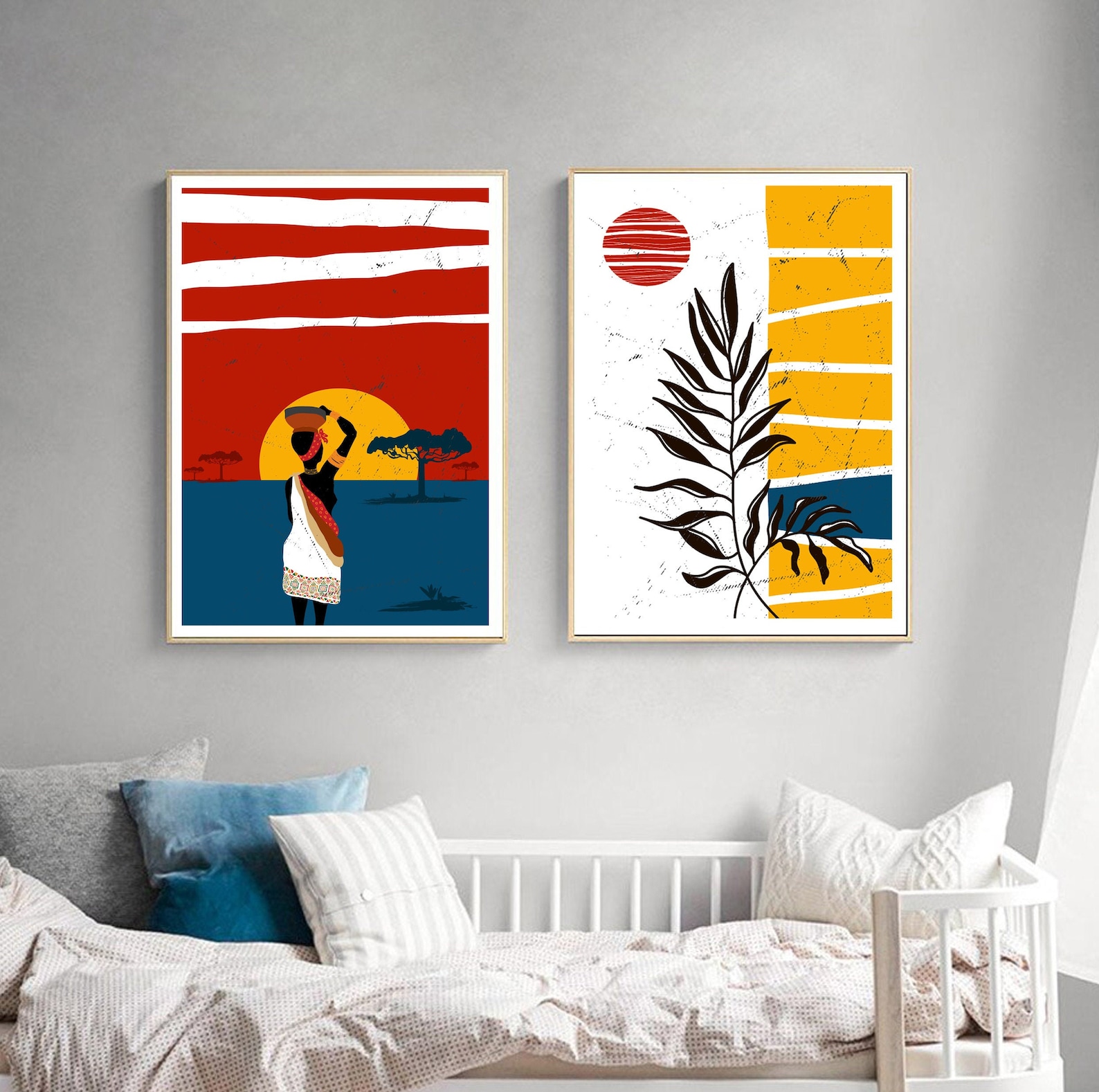 Modern African American Art Set of 2 Prints. Abstract Black Etsy