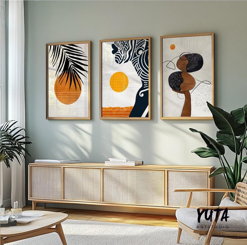 Colorful Abstract African Wall Art Set of 3 Prints. Modern Black Woman ...