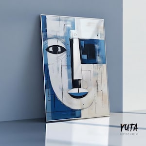 Stampa moderna di un dipinto astratto blu navy e grigio. Stampa d&#39;arte afroamericana contemporanea. Arredamento minimalista per il soggiorno.