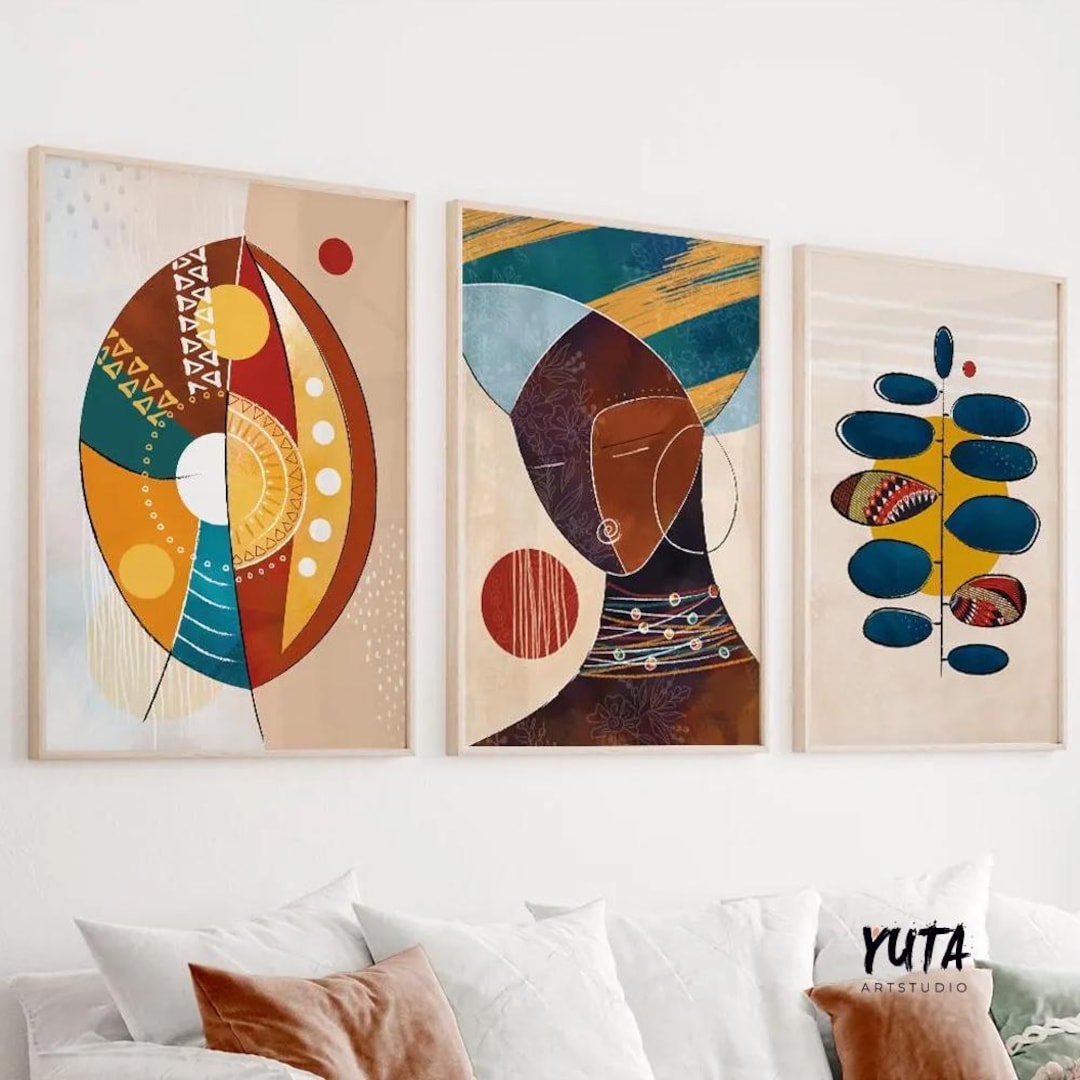Abstract African Art Set of 3 Prints. Colorful African American Wall ...