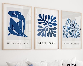 Conjunto de impresiones Matisse azul marino, galería de pared moderna de mediados de siglo